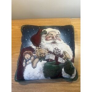 Vintage‎ Tapestry Christmas Santa/toys Pillow 15x15